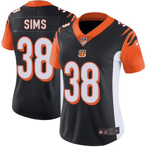 Cincinnati Bengals #38 LeShaun Sims Black Team Color Women's Stitched Vapor Untouchable Limited Jersey Womens