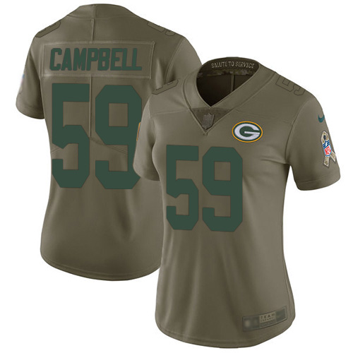 Green Bay Packers #59 De'Vondre Campbell Olive Women's Stitched Limited 2017 Salute To Service Jersey Womens