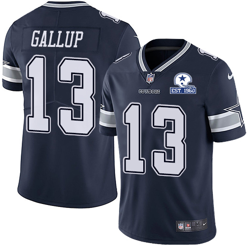 Cowboys #13 Michael Gallup Navy Blue Team Color Men's Stitched With Established In 1960 Patch Vapor Untouchable Limited Jersey