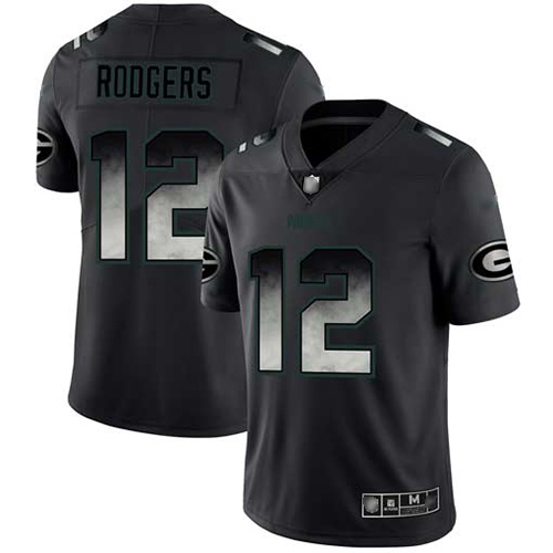 Packers #12 Aaron Rodgers Black Men's Stitched Vapor Untouchable Limited Smoke Fashion Jersey