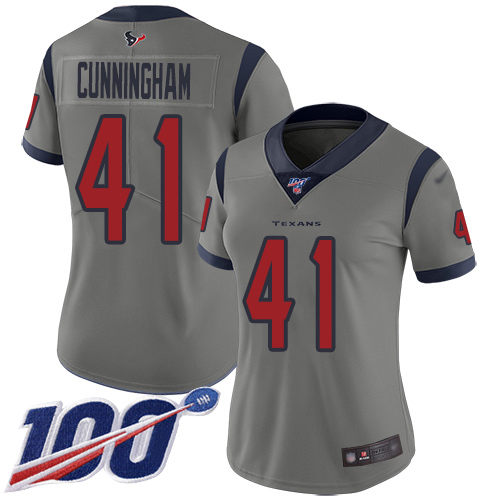 Houston Texans #41 Zach Cunningham Gray Women's Stitched Limited Inverted Legend 100th Season Jersey Womens