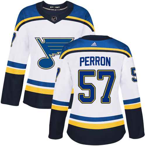 Adidas St. Louis Blues #57 David Perron White Road Authentic Women's Stitched Jersey Womens