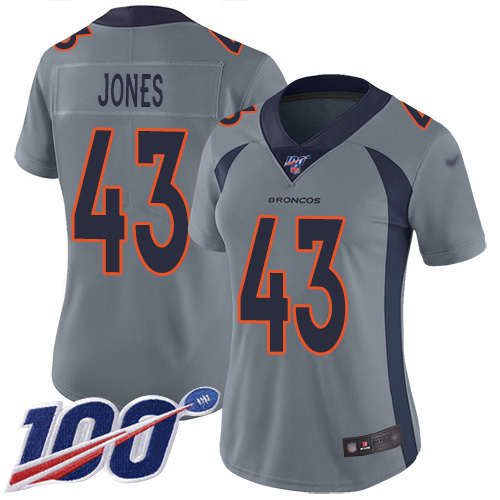 Denver Broncos #43 Joe Jones Gray Women's Stitched Limited Inverted Legend 100th Season Jersey Womens