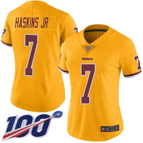 Washington Commanders #7 Dwayne Haskins Jr Gold Women's Stitched Limited Rush 100th Season Jersey Womens
