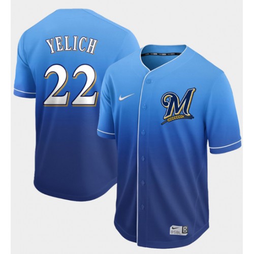Milwaukee Brewers #22 Christian Yelich Royal Fade Authentic Stitched Jersey Men's