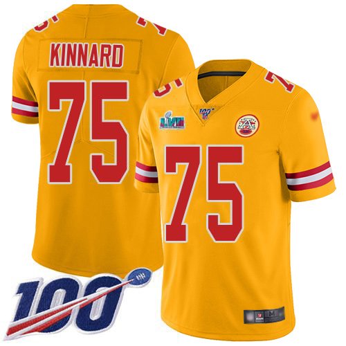 Chiefs #75 Darian Kinnard Gold Super Bowl LVII Patch Men's Stitched Limited Inverted Legend 100th Season Jersey