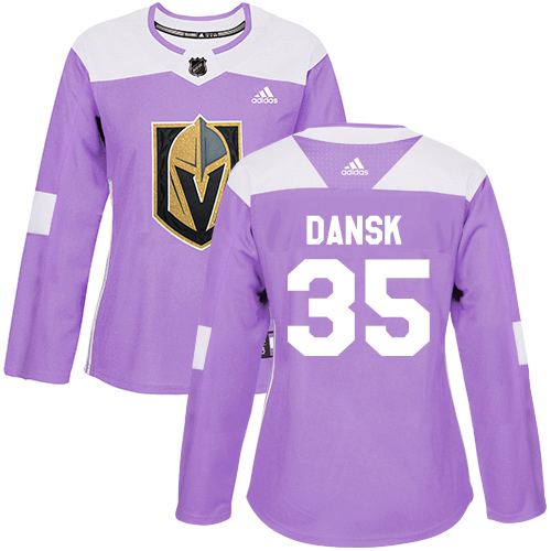 Adidas Golden Vegas Golden Knights #35 Oscar Dansk Purple Authentic Fights Cancer Women's Stitched Jersey Womens
