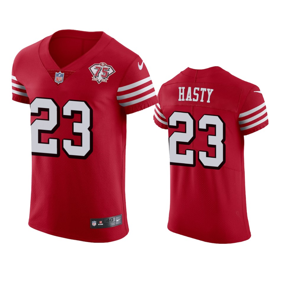 49ers #23 Jamycal Hasty Red Rush Men's 75th Anniversary Stitched Vapor Untouchable Elite Jersey