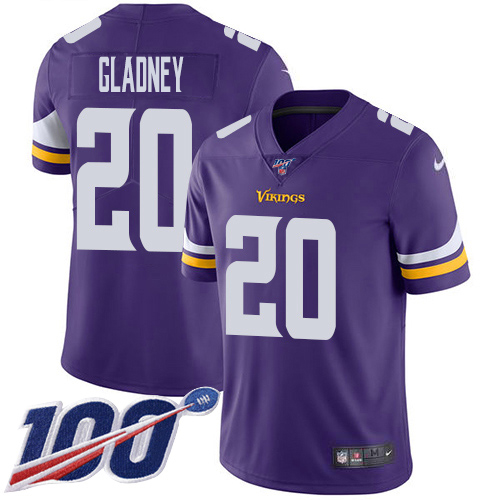 Minnesota Vikings #20 Jeff Gladney Purple Team Color Youth Stitched 100th Season Vapor Untouchable Limited Jersey Youth