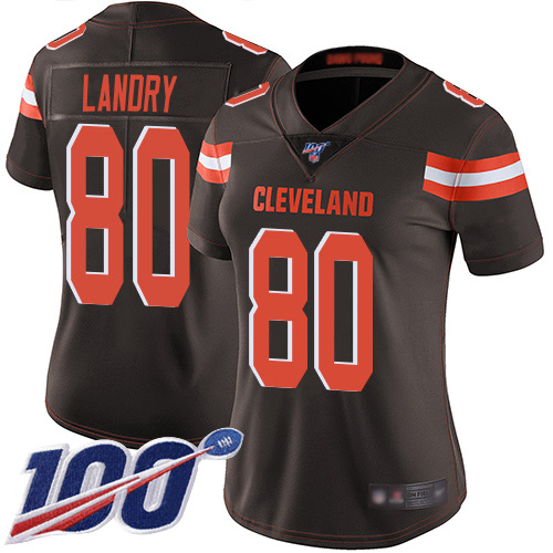 Browns #80 Jarvis Landry Brown Team Color Women's Stitched 100th Season Vapor Limited Jersey