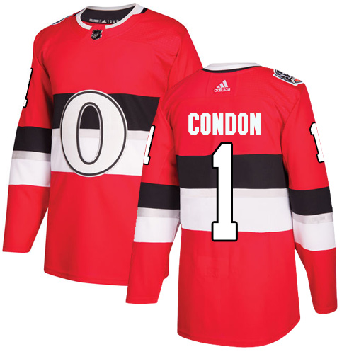 Adidas Ottawa Senators #1 Mike Condon Red Authentic 2017 100 Classic Stitched Jersey Men's