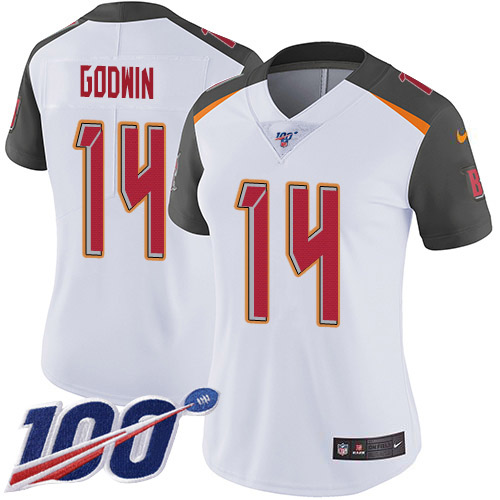 Buccaneers #14 Chris Godwin White Women's Stitched 100th Season Vapor Untouchable Limited Jersey