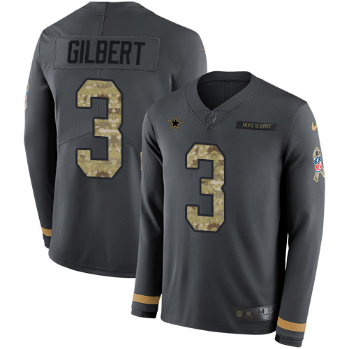 Dallas Cowboys #3 Garrett Gilbert Anthracite Salute to Service Men's Stitched Limited Therma Long Sleeve Jersey Men's