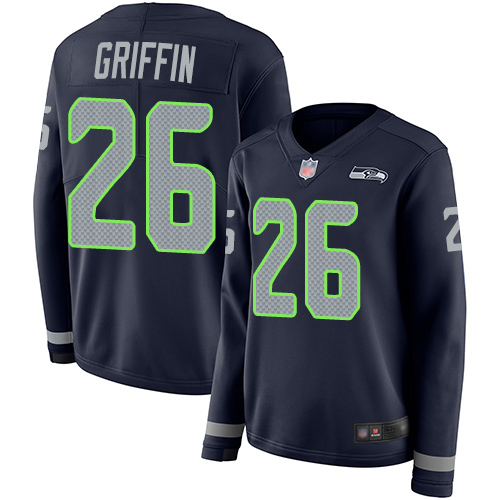 Seattle Seahawks #26 Shaquem Griffin Steel Blue Team Color Women's Stitched Limited Therma Long Sleeve Jersey Womens