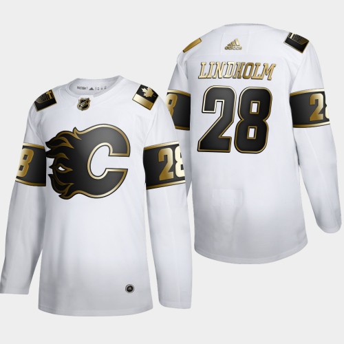 Calgary Calgary Flames #28 Elias Lindholm Men's Adidas White Golden Edition Limited Stitched Jersey Men's