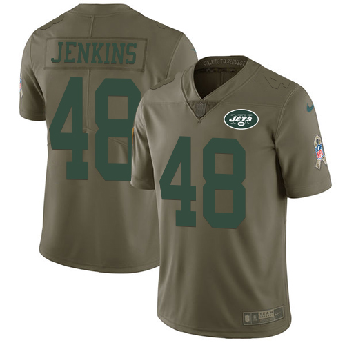 New York Jets #48 Jordan Jenkins Olive Youth Stitched Limited 2017 Salute to Service Jersey Youth