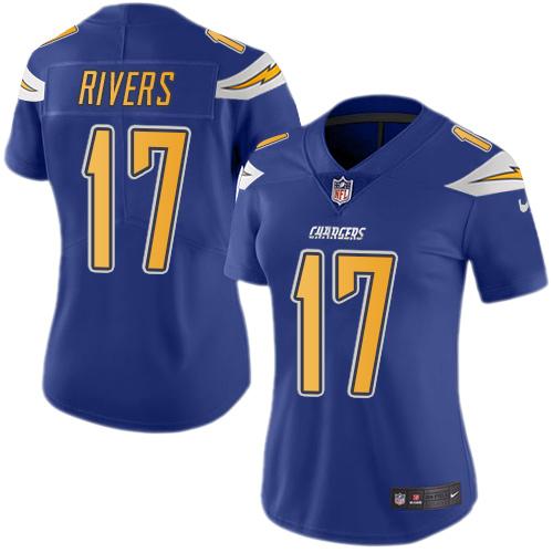 Los Angeles Chargers #17 Philip Rivers Electric Blue Women's Stitched Limited Rush Jersey Womens