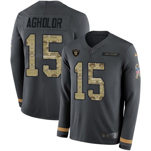 Las Vegas Raiders #15 Nelson Agholor Anthracite Salute to Service Men's Stitched Limited Therma Long Sleeve Jersey Men's