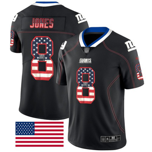Giants #8 Daniel Jones Black Men's Stitched Limited Rush USA Flag Jersey