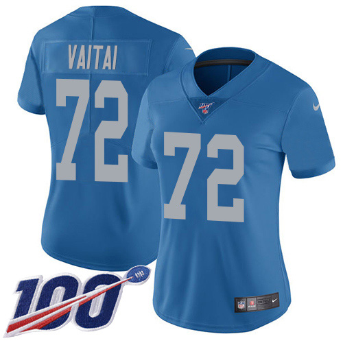 Detroit Lions #72 Halapoulivaati Vaitai Blue Throwback Women's Stitched 100th Season Vapor Untouchable Limited Jersey Womens