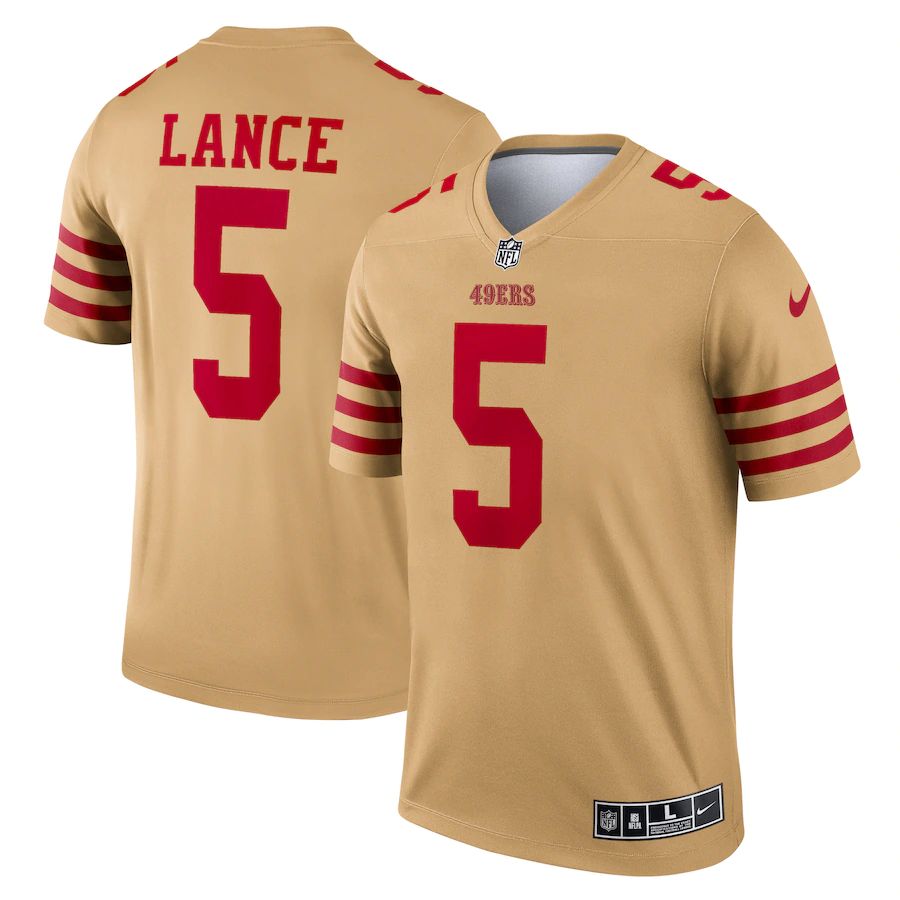 San Francisco 49ers #5 Trey Lance Men's Gold Inverted Legend Jersey