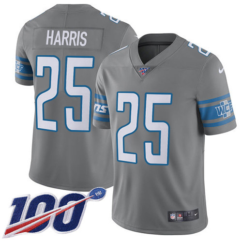 Detroit Lions #25 Will Harris Gray Men's Stitched Limited Rush 100th Season Jersey Men's