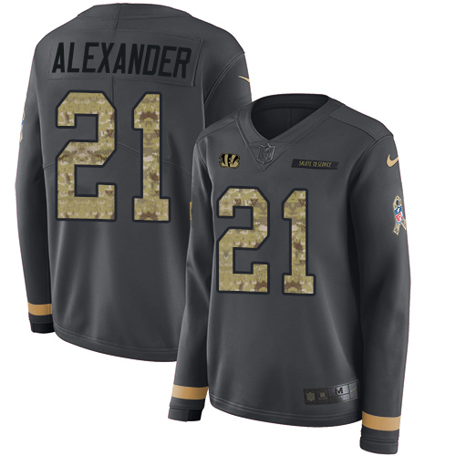 Cincinnati Bengals #21 Mackensie Alexander Anthracite Salute to Service Women's Stitched Limited Therma Long Sleeve Jersey Womens