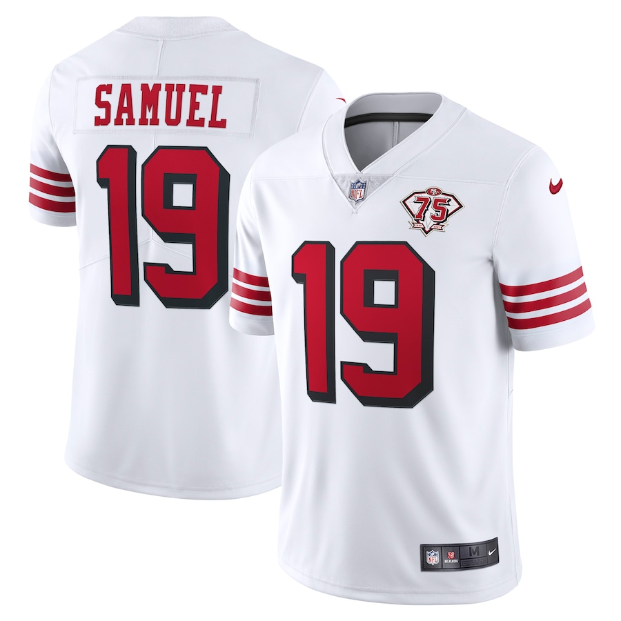 49ers #19 Deebo Samuel White Rush Men's 75th Anniversary Stitched Vapor Untouchable Limited Jersey
