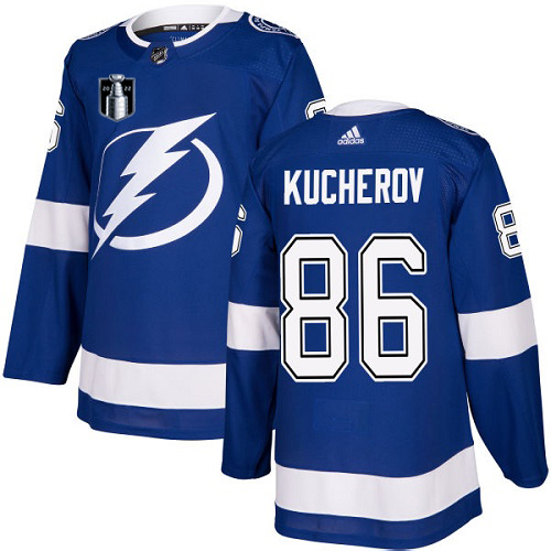 Adidas Tampa Bay Lightning #86 Nikita Kucherov Blue 2022 Stanley Cup Final Patch Home Authentic Stitched Jersey Men's