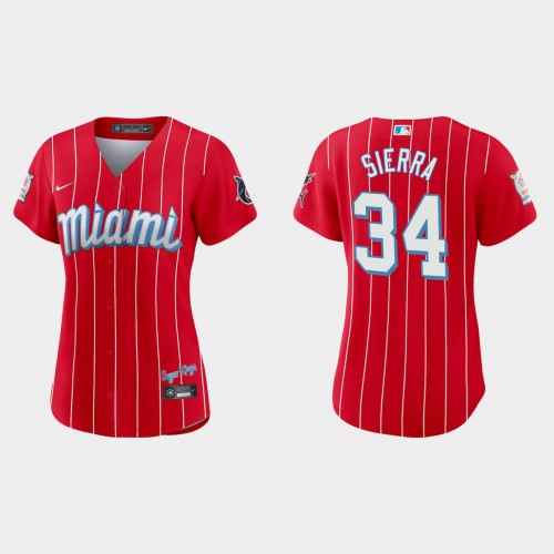 Miami Miami Marlins #34 Magneuris Sierra Women's 2021 City Connect Authentic Jersey Red Womens