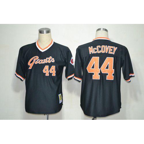 Mitchell And Ness San Francisco Giants #44 Willie McCovey Black Throwback Stitched Jersey Men's