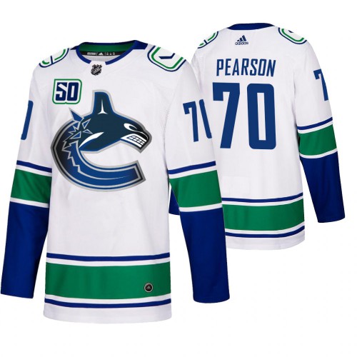 Vancouver Vancouver Canucks #70 Tanner Pearson 50th Anniversary Men's White 2019-20 Away Authentic Jersey Men's