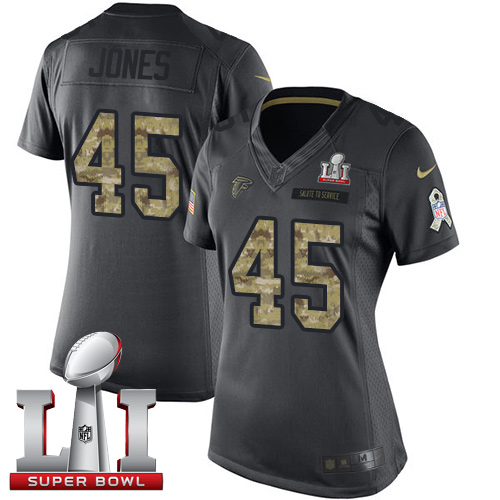 Atlanta Falcons #45 Deion Jones Black Super Bowl LI 51 Women's Stitched Limited 2016 Salute to Service Jersey Womens