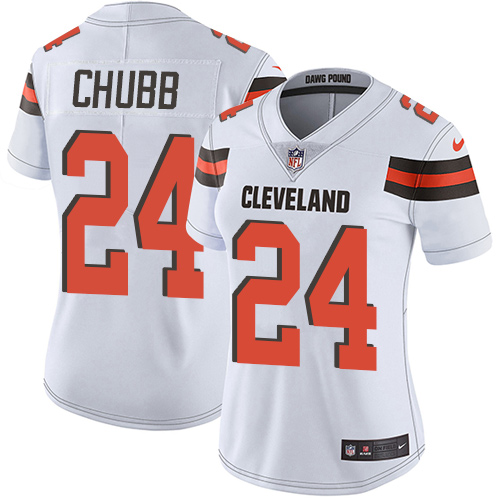 Browns #24 Nick Chubb White Women's Stitched Vapor Untouchable Limited Jersey