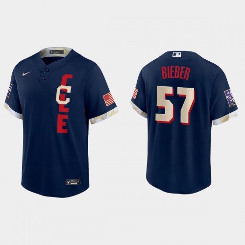 Cleveland Guardians #57 Shane Bieber 2021 All Star Game Fan's Version Navy Jersey Men's