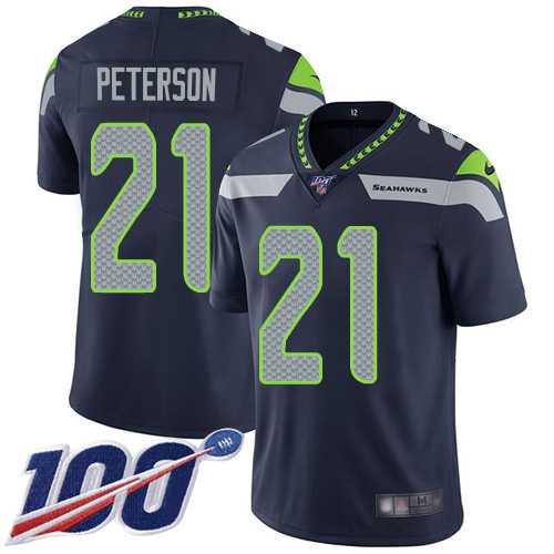 Seattle Seahawks #21 Adrian Peterson Steel Blue Team Color Men's Stitched 100th Season Vapor Untouchable Limited Jersey Men's