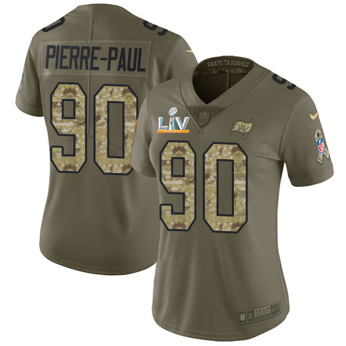 Tampa Bay Buccaneers #90 Jason Pierre-Paul Olive/Camo Women's Super Bowl LV Bound Stitched Limited 2017 Salute To Service Jersey Womens