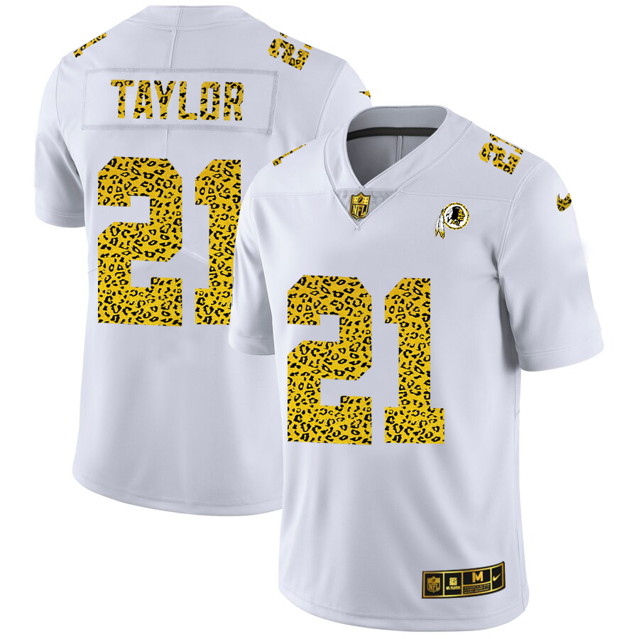 Washington Commanders #21 Sean Taylor Men's Flocked Leopard Print Vapor Limited Jersey White
