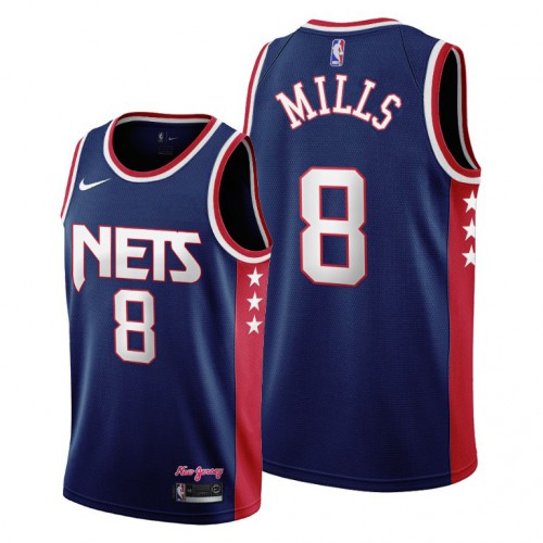 Brooklyn Brooklyn Nets #8 Patty Mills Mens 2021-22 City Edition Throwback 90s Wordmark Navy Jersey Mens