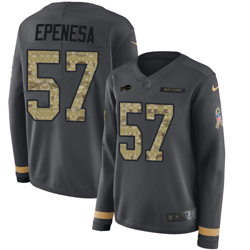 Buffalo Bills #57 A.J. Epenesas Anthracite Salute to Service Women's Stitched Limited Therma Long Sleeve Jersey Womens