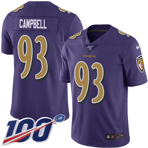 Baltimore Ravens #93 Calais Campbell Purple Men's Stitched Limited Rush 100th Season Jersey Men's