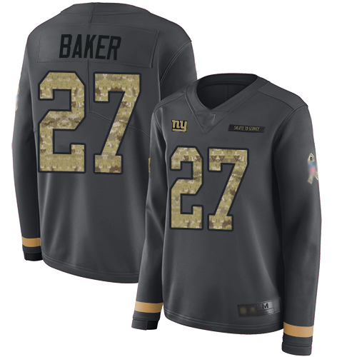 New York Giants #27 Deandre Baker Anthracite Salute to Service Women's Stitched Limited Therma Long Sleeve Jersey Womens