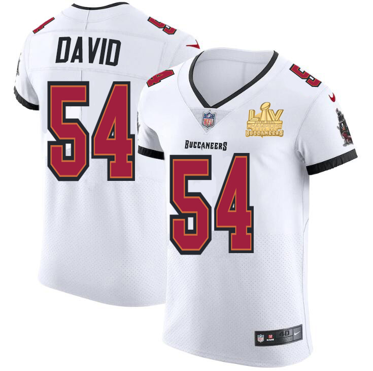 Tampa Bay Buccaneers #54 Lavonte David Men's Super Bowl LV Champions Patch White Vapor Elite Jersey