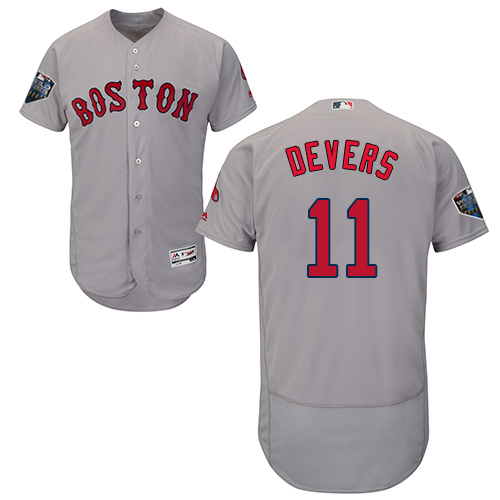 Boston Red Sox #11 Rafael Devers Grey Flexbase Authentic Collection 2018 World Series Stitched Jersey Men's