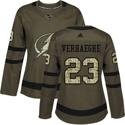 Adidas Tampa Bay Lightning #23 Carter Verhaeghe Green Salute to Service Women's Stitched Jersey Womens