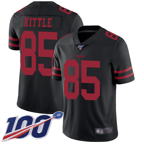 49ers #85 George Kittle Black Alternate Men's Stitched 100th Season Vapor Limited Jersey