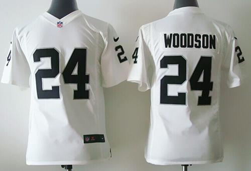 Raiders #24 Charles Woodson White Youth Stitched Elite Jersey