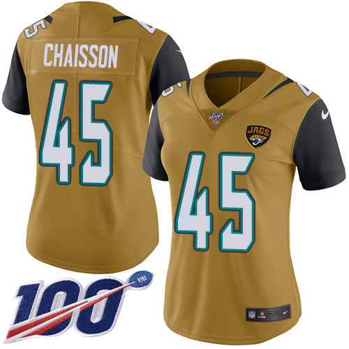 Jacksonville Jaguars #45 K'Lavon Chaisson Gold Women's Stitched Limited Rush 100th Season Jersey Womens