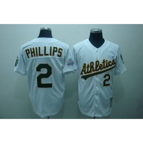 Mitchell and Ness Oakland Athletics #2 Tony Phillips Stitched White Throwback Jersey Men's