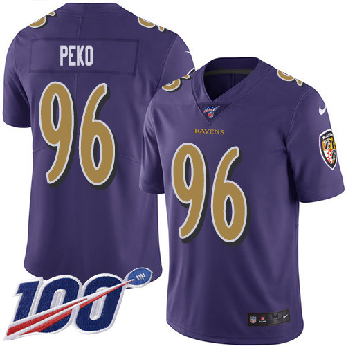 Baltimore Ravens #96 Domata Peko Sr Purple Men's Stitched Limited Rush 100th Season Jersey Men's